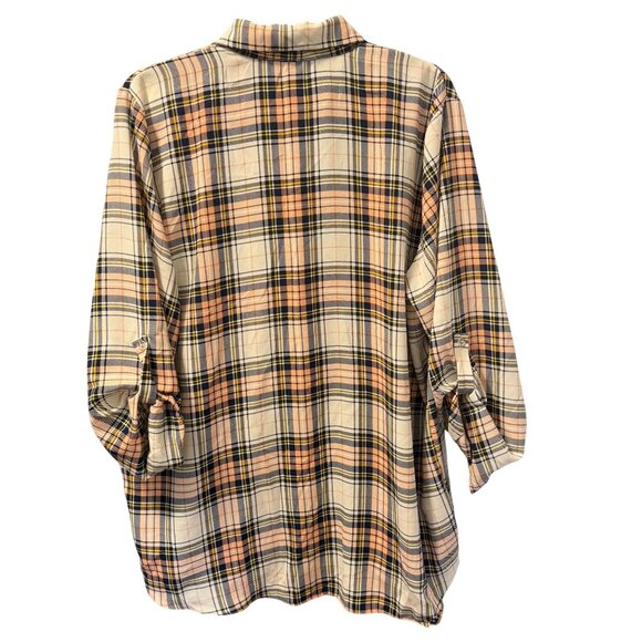 Moa Moa Woman Plaid Button-Up Shirt 3/4 Sleeve Size 2X Blouse - Picture 9 of 12